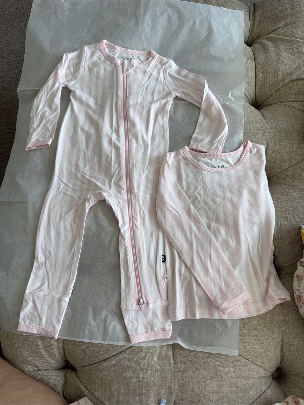 Kyte BABY Pink and White Striped Zipper One-Piece with Top
